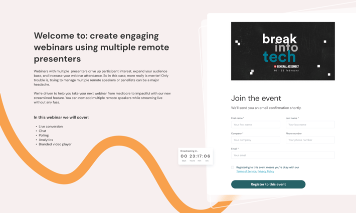 registration page on website 